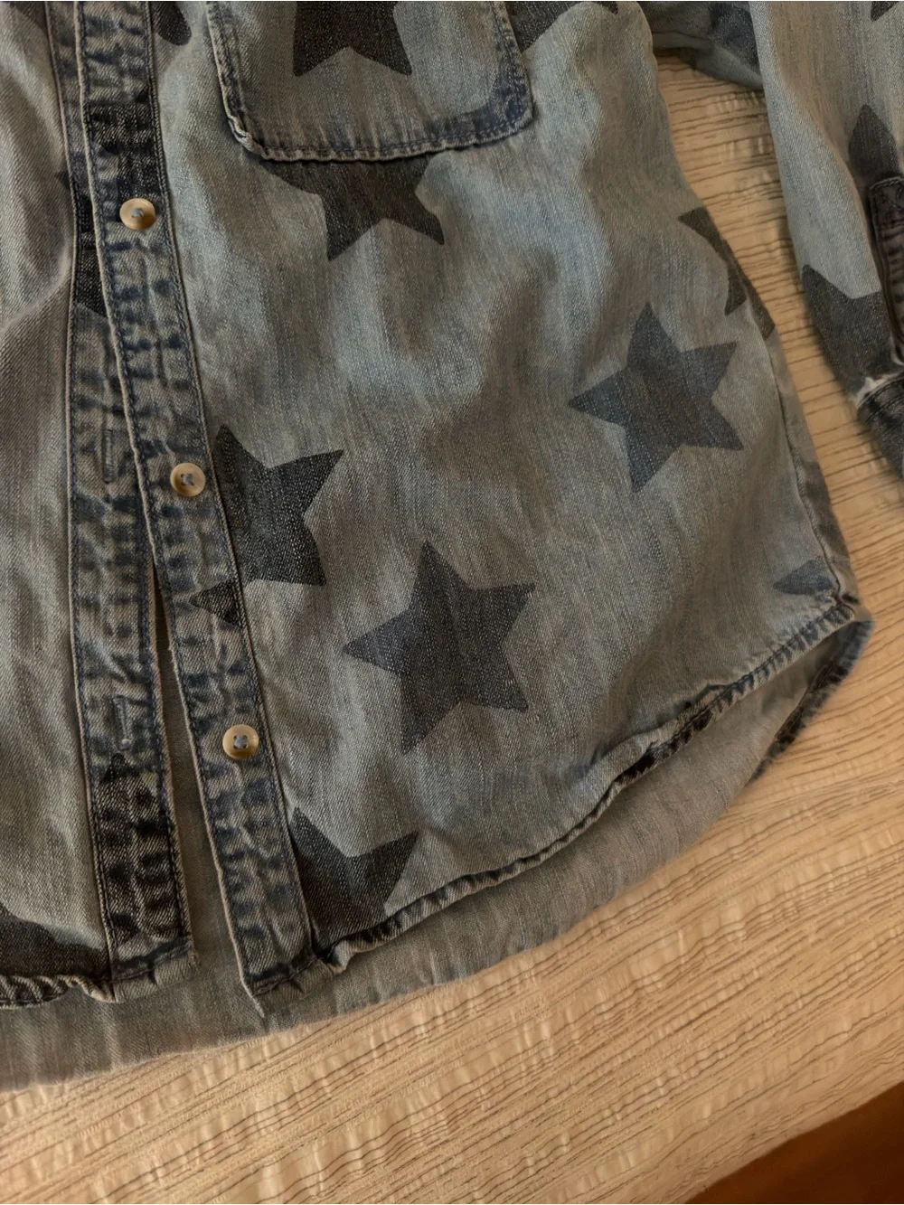 Girls Denim Star Button-Up Shirt - Light Blue
